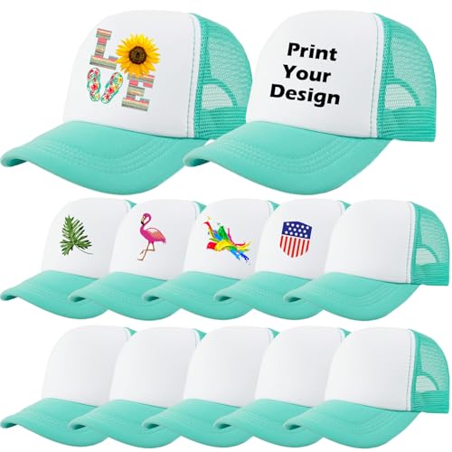 Image of 12 Pack Sublimation Blank Mesh Trucker Hats Bulk, DIY Heat Press Baseball Hat Pack, Sports Outdoor Snapback Cap