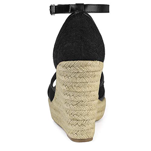 Allegra K Allegra K Women's Espadrilles Lace Wedges Black Wedge Sandals 7 M US