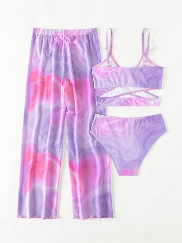 Yartina Girls Printed Swimsuits 3 Piece Kids Bikini Swim Sets with Pants for Water Sports2