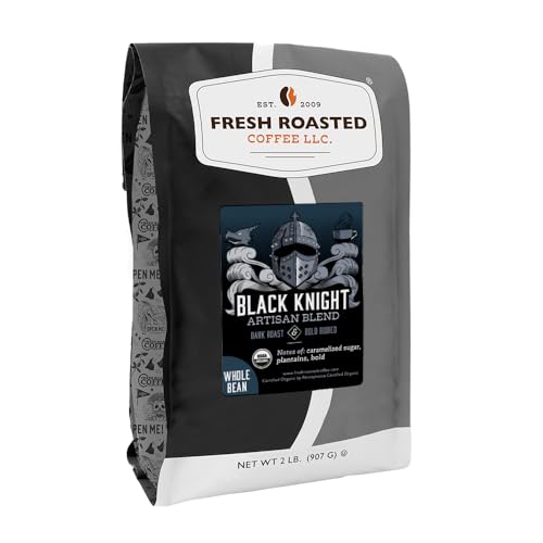 Fresh Roasted Coffee, Organic Black Knight Whole Bean Coffee, Dark Roast, USDA Organic, Kosher, 2 lb (32 oz)
