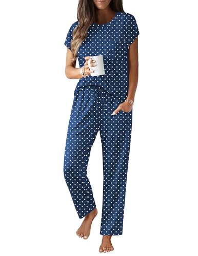 Image of Ekouaer Womens Pajama Sets Cap Sleeve Sleepwear Tops and Long Pants Comfy Pjs 2 Piece Lounge Set with Pockets S-XXL