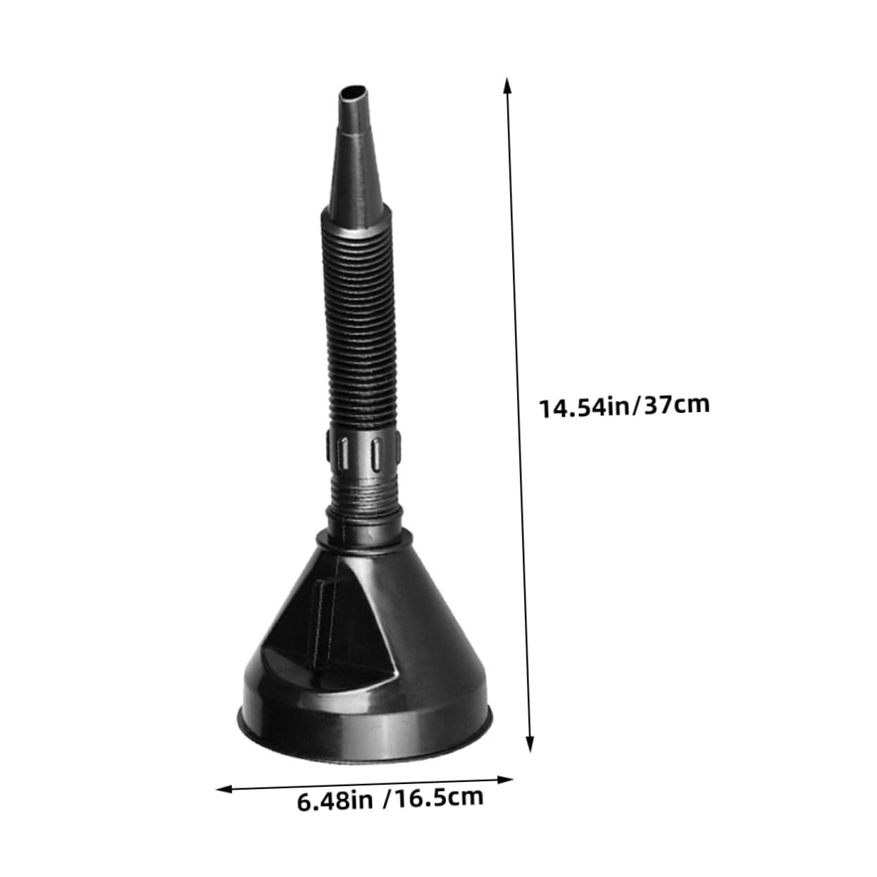 Embudo de Gasolina Multifunción 165mm Manguera, 2 Piezas | Plástico Negro, Boca Ancha Alargada, Uso Automotriz, para Trasvase de Fluidos y Repostaje Rápido