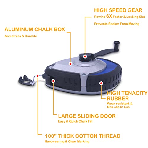 Artcolo Chalk Reel Kit - Six Gear Quick Retrieval Chalk Lines,100Ft Line Included In Chalk Box,4Oz Red Chalk Powder,Wire Box Is Made Of Aluminum #TOP2