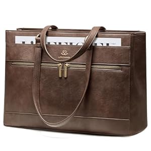 LOVEVOOK Laptop Handbags for Women, 15.6 Inch Large Tote Bag Ladies Work Bags with Compartments, Vintage-Style Leather Laptop Bags Womens Handbag Shoulder Bag for School Office Business, Coffee Brown
