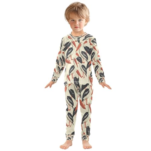 Pajama Sets Long Sleeve Stork Pattern Print Design Soft Comfy Sleepwear 2 Piece PJS 3-8T2