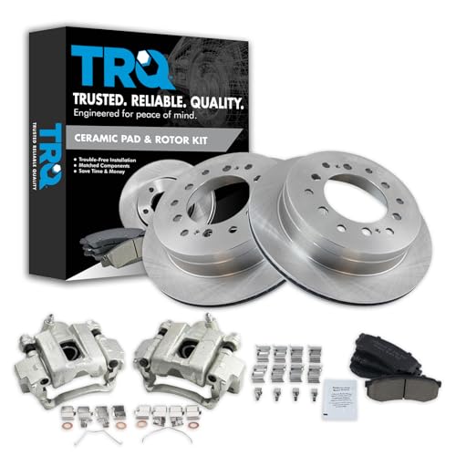 Image of TRQ Rear Brake Pad and Rotor Set Ceramic Vented Rotors Calipers | For 2003-2009 Lexus GX470 2001-2007 Toyota Sequoia