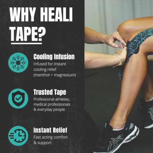Image of Heali Kinesiology Tape with Magnesium and Menthol, Bulk Roll, 115ft x 2in, Uncut K Tape, Knees, Back, Physical Therapy Sports Tape for Muscles and Joints Water Resistant, Blue Splatter