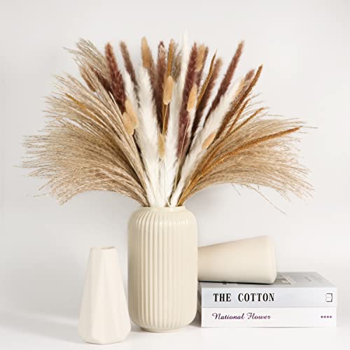Dried Pampas Grass Decor, 120Pcs Boho Home Wedding Party Decor Dried Flowers Arrangements White & Natural Pampas Grass, Reed, Bunny Tails #TOP2