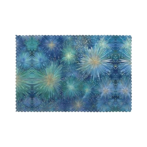 GGNKDL Blooming Blue Fireworks Pattern Placemats for Dining Table 6-Piece Set Table mat 12x18 in for Kitchen Dining Decoration Washable Easy to Clean