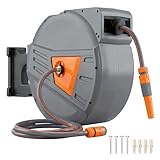 Outsunny Retractable Hose Reel Wall Mounted, 40+2m Garden Hose Pipe Reel with Auto Retraction, Self-Locking, Slow Return System, 180° Swivel Bracket, 2 Patterns Nozzle and Faucet Adaptors, Orange