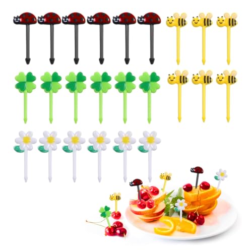 CPJJ 24 PCS Palillos de Dientes de Animales, Tenedores Pequeños Niños,Palillos para Niños Frutas, Mini Tenedores Infantiles fruta