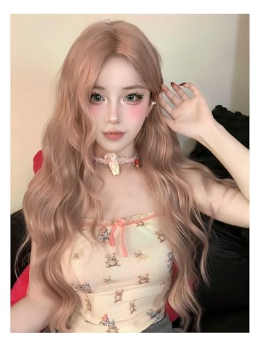 Aadesso Rose Gold Long Wavy Wig 65cm Lace Front Curtain