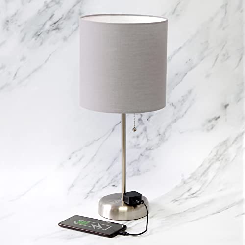 Limelights Lt2024-Gry Stick Charging Outlet Table Lamp, 19.29, Brushed Steel Base/Gray Shade #TOP4