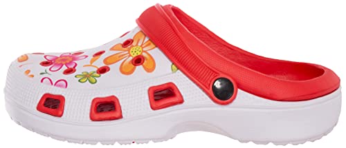 Brandsseller Damen Clog Gartenclog Gartenschuhe Schuh Pantolette Hausschuh leicht Blumenmuster - rot - 39
