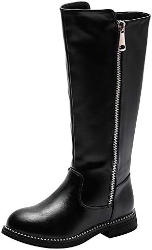 rismart Girls' Tall Riding Boots Flat Heel Side Zipper Winter Fur Lined Knee High Shoes SN03922(Black,10 M US Toddler)