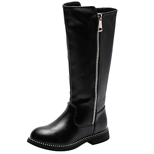 rismart Girls' Tall Riding Boots Flat Heel Side Zipper Winter Fur Lined Knee High Shoes SN03922(Black,1.5 M US Little Kid) by rismart - Used condition - US$33.49