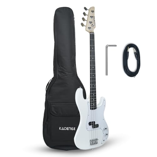 Image of Kadence PBWH Tennessee 46.5 inch Electric Bass Guitar (P-Style) | Solid Poplar Wood Body, Maple Neck | Split-Coil Pickup | Fixed Bridge | Gig Bag + Cable | Matte White