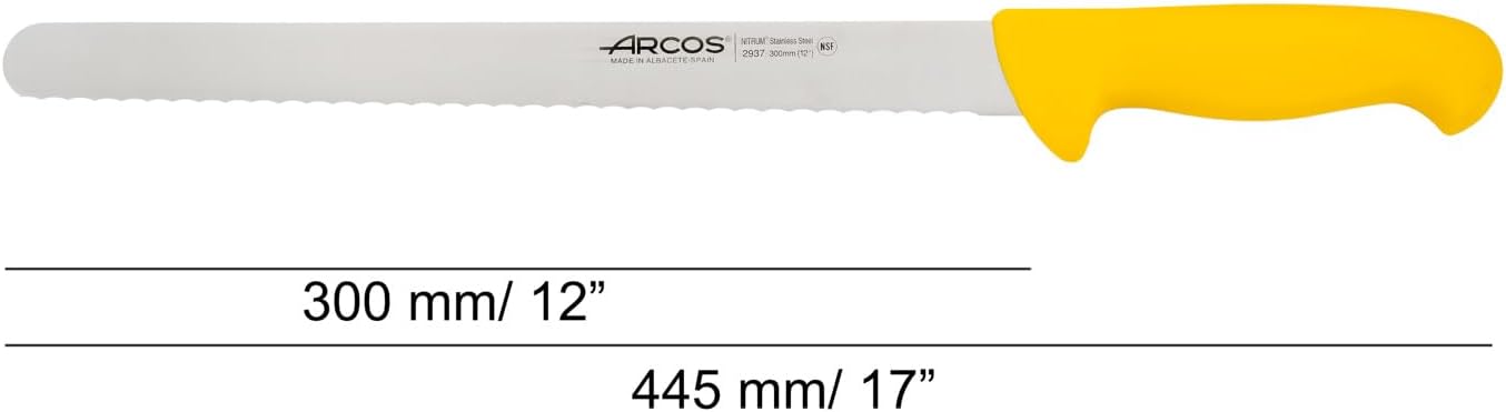 Arcos Pastry Knife/Cake Knife 12 Inch Nitrum Stainless Steel and 300 mm Blade.Ergonomic Polypropylene Handle. Allows easy dividing, cutting and serving of cake bases. Series 2900. Color Yellow.