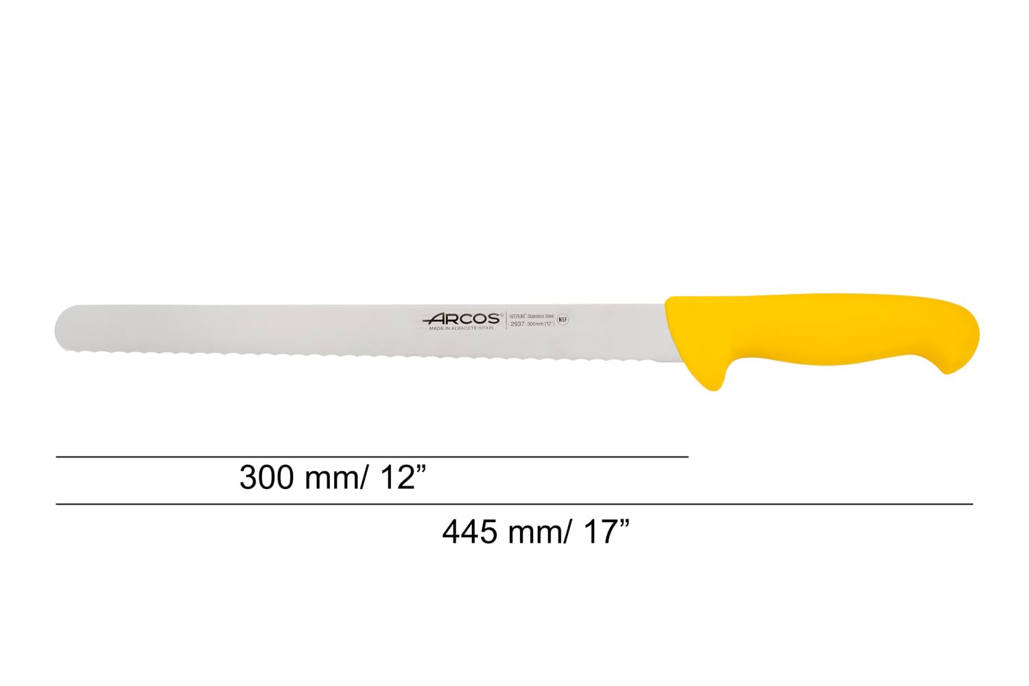Arcos Serie 2900 - Coltello Pasticceria Coltello Torta - Lama Acciaio Inossidabile Nitrum 300 mm - Manico Polipropilene Colore Giallo