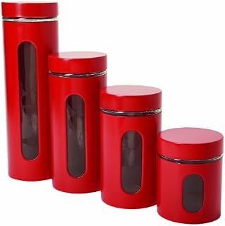 Anchor Hocking Palladian Window Cylinder Jars, Mixed Sizes, Cherry, Set of 4