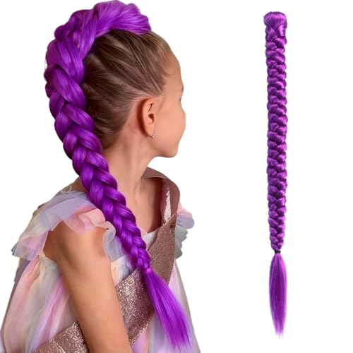 Long Purple Braid Cosplay Hair Extensions Synthetic Fiber Box Braiding Hair 26 INCH Easy Clip in Ponytail for Cosplay Halloween Costume (purple 26Inch)