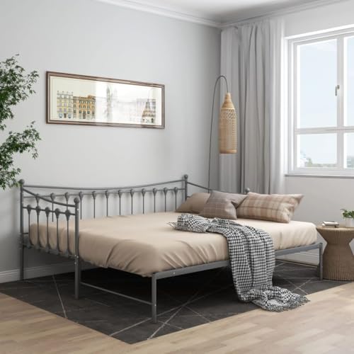 Nqyjm Sofá cama nido gris metal 90 x 200 cm fácil de montar, moderna cama doble juvenil con somier cama para dormitorio, habitación de invitados