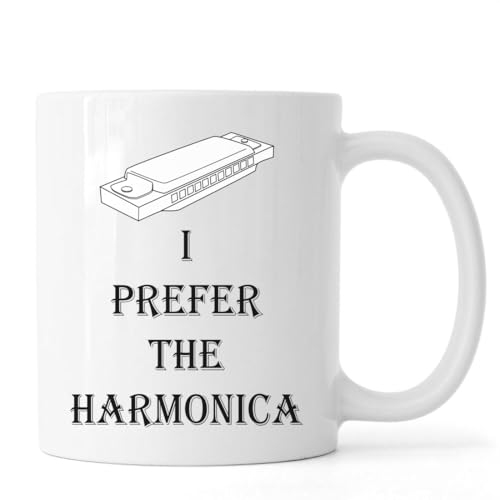 Atspauda Taza de cerámica para té y café con texto "I PREFER THE HARMONICA", color blanco