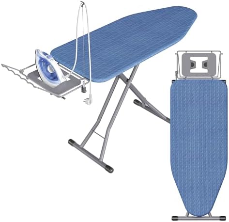 SONGMICS Bügelbrett, 130 x 48 cm Bügelfläche, höhenverstellbar, klappbar | Bügeltisch, mit Kabelhalter, Bügeleisenablage, Haken, Mitternachtsblau und Taubengrau, BORIX Kollektion L