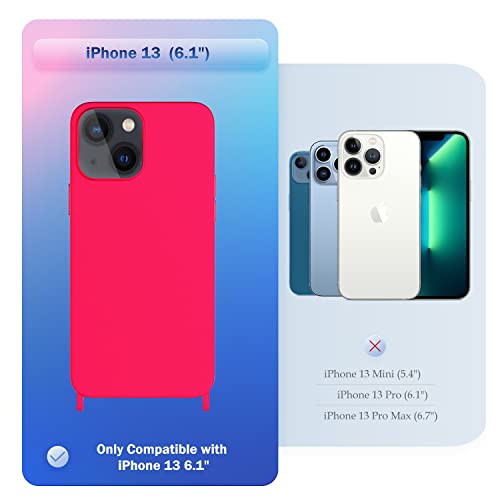 Image of Compatible with iPhone 13 Case Crossbody Phone Case with Lanyard Neck Strap Adjustable Shockproof Drop Protection Silicone Phone Cover for iPhone 13, 6.1'' Neon Pink
