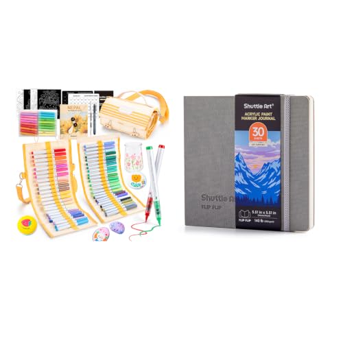 Shuttle Art 48 Refillable Markers + 5.51x5.51 Acrylic Marker Journal