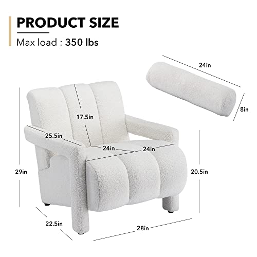 Foredo Accent Chair With Arm, Modern Upholstered Soft Teddy Fabric Lounge Chairs With Pillow, Comfy Lambswool Single Sofa Armchair, Beige #TOP2