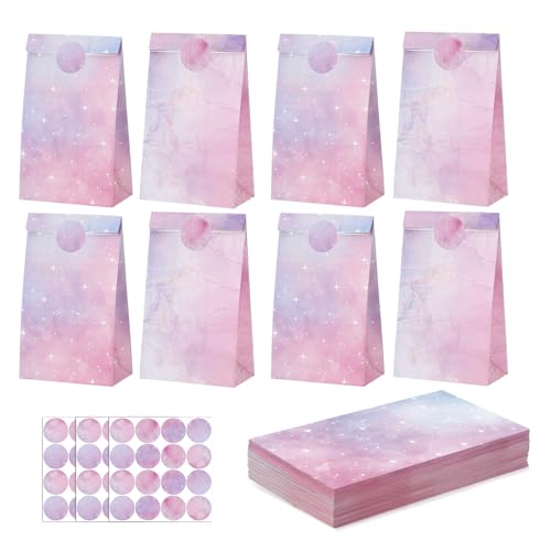36 Stück Geschenktüten Kindergeburtstag, 24x13x8cm Regenbogen Papiertüten mit 48 Aufkleber Süßigkeiten Beutel Partytüten Candy Tüten für Ostern Kindergeburtstag Party Hochzeit Geburtstag