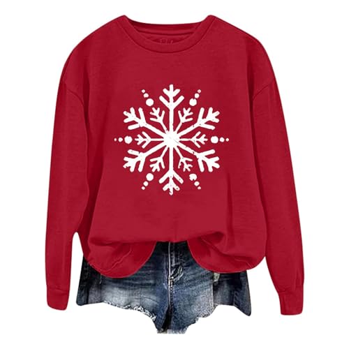 Jersey casual de Navidad para mujer con estampado holgado y cuello redondo para diario