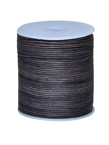 Cords Essentials Round Genuine Leather String Cord, Rope for Jewelry Making, Necklaces, Bracelets, Kumihimo Braiding, Wraps, Crafts and Hobby Projects (Distressed Gray, 1.5 MM)
