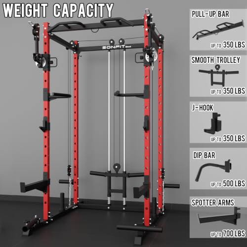 Image of Eonfit E2 Power Rack Power Cage with Cable Machine for Home Gym Equipment | Strength Training Squat Rack With Pivot Arms Functional Trainer Pulley System Cable Crossover Lat Pull Down For Garage Gym