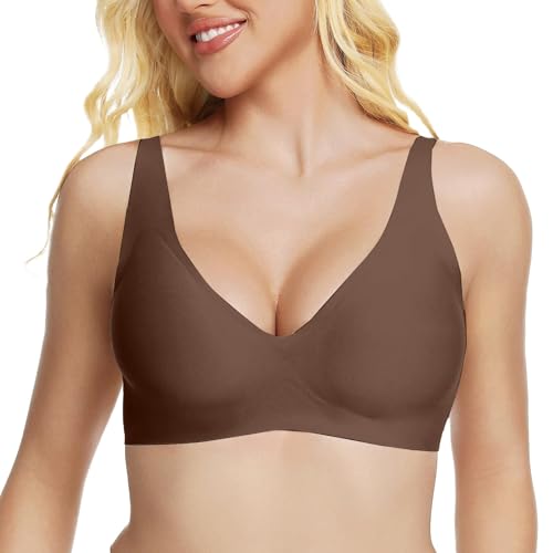 Comfy Bras for Women UK Wireless Push Up Full Coverage Bra for Women Deep V Leopard Print Seamless Bras with Soft Support Comfort Everyday Tshirt Bralette Sexy Gather Lingerie Underwear Petite Brown