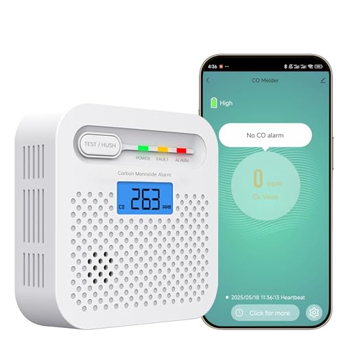 Smart Carbon Monoxide Detector, WiFi LED Digital Display Carbon Monoxide Alarms for Home, APP Remote Monitor CO Alarm Detector with 10 years Battery, 85 dB Alarm, Compatible with Alexa. 1PCS