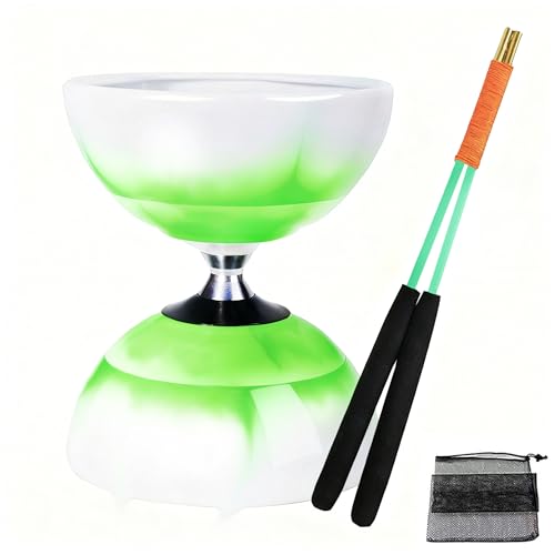 HenMerry Chinese yoyo Diabolo Set-Triple Bearing Diabolo Chinese Yoyo Juggling Toy with with Diablo Sticks, Diabolo String & Net Bag (Green)