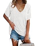 imesrun Womens V Neck Tshirts Short Sleeve Loose Casual Summer Tops with Pokcet White Medium