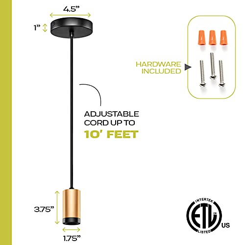 Next Glow Pendant Light Cord – Vintage Brass And Black Socket With 10Ft Adjustable Woven Fabric Cord – Diy Single Hanging Light Fixtures Hardwired With Canopy - Standard E26 Socket Bulb Not Included #TOP3