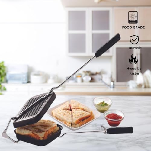 Image of NIRON Nonstick Grill Sandwich Toaster | Handheld Sandwich Maker with Nonstick Coating | Manual Sandwich Grill Toaster for Bread Toasting | Easy Grip Handle | Kitchen Snack Maker | Pack Of 1