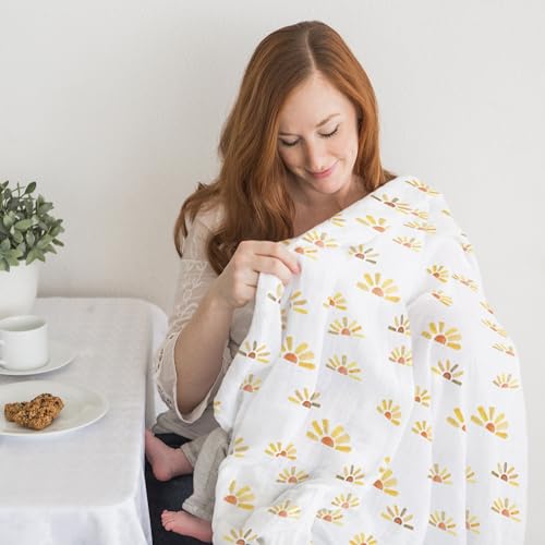 Image of SwaddleDesigns Cotton Muslin Swaddle Blankets, Set of 4, Receiving Blanket for Newborn Babies, Baby Registry & Gift, 46x46 Inches, Watercolor Sunny Days