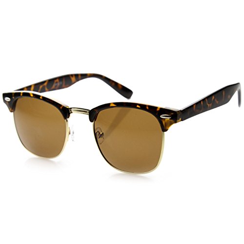 zeroUV - Premium Half Frame Horn Rimmed Sunglasses with Metal Rivets (Classic Series | Tortoise/Amber)