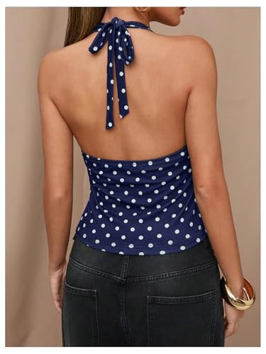 SweatyRocks Women's Polka Dots Print Halter Tops Going Out Backless Deep V Neck Summer Top2