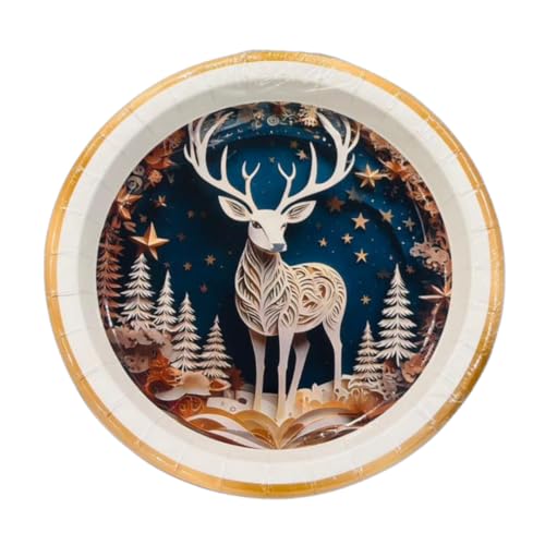 Image of Wanna Party Reindeer Christmas Paper Plates Pack of 8 for Xmas Dinnerware Serving for Xmas Holiday Party