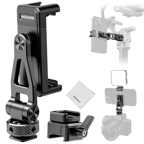 Neewer Phone Tripod Mount Holder with NATO Clamp, Cold Shoes, 180° Tilt, 360° Swivel, Cleaning Cloth, Adjustable Metal Phone Clamp Compatible with SmallRig Cage iPhone 16 S24 Ultra DJI RS4, GA010