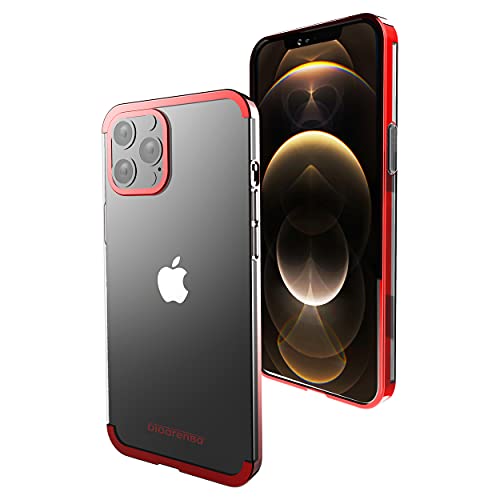 Funda Compatible con iPhone 12 Pro MAX Silicona terminacion electrochapado Proteccion Camara Transparente roja Cover