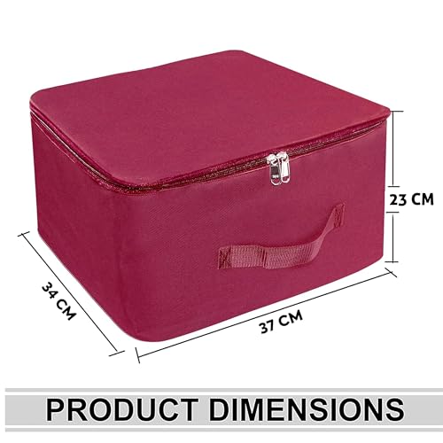 Image of Storite 6 Pack Nylon Wardrobe Bag Underbed Cloth Storage Organizer | Moisture Proof Storage box for Clothes Saree Bags with Zippered Closure & Handle (Magenta, 37x35x23 cm) Square
