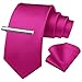 HISDERN Mens Hot Pink Ties for Men Business Wedding Rose Gold Woven Silk Ties and Pocket Square with Neckties Clip Set Formal Solid Stain Tie…
