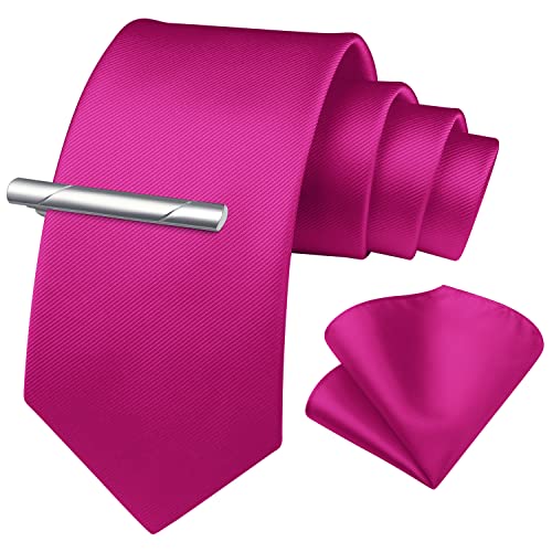 Image of HISDERN Mens Ties Solid Color Wedding Ties and Pocket Square Neckties Clip Sets Business Formal Satin Ties for Men